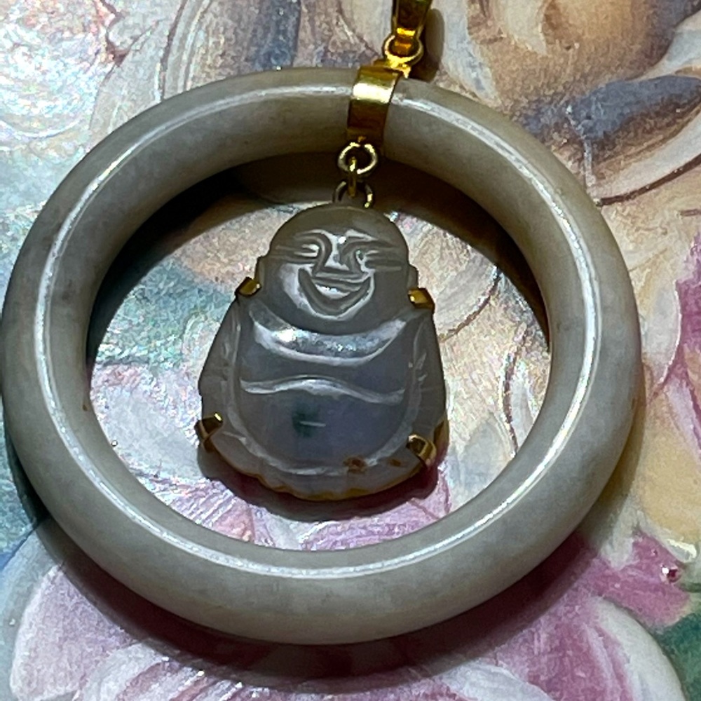 14kt vintage Buddha jade large pendant